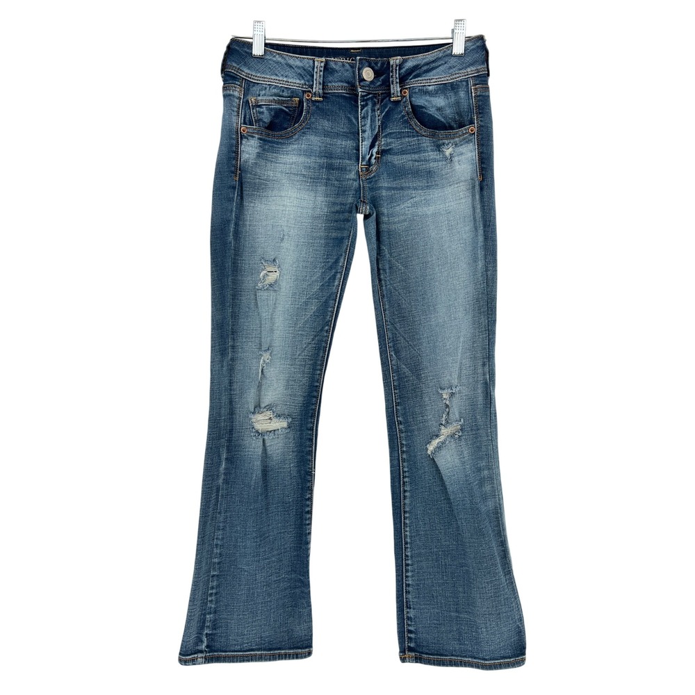 American Eagle Kickboot Jeans Womens 6S Blue Super Stretch Distressed Sequin Y2K